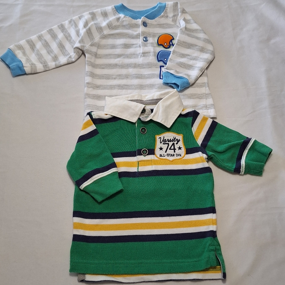 Striped Kids Shirts Set - Green and Gray